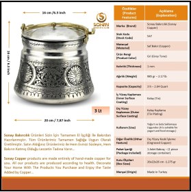 Resim Sonay Bakırcılık İşlemeli Eskitme Yoğurt Bakır Bakraç 3 LT 