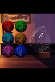 Resim BY-LAMP Amerikan Futbol Topu Led Masa Lambası Ahşap Taban 7 Farklı Işık Rengi 
