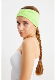 Resim Kadın Çift Taraflı Kullanım Alternatifli Pamuklu Penye Kaymaz Hafif Spor Saç Bandı Bandana - Tek Ebat / Fıstık Yeşil Fıstık Yeşil 