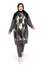 Resim Kadın Büyük Beden Model Kumaş 2'li Takım - Gri / 2XL 