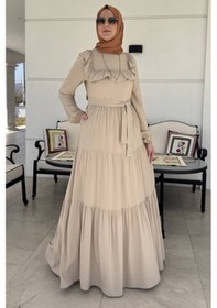 Resim Rabia Şamlı Bade Elbise Bej Normal 