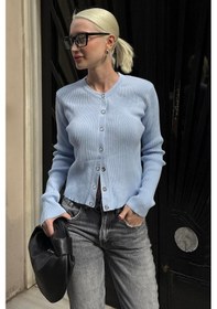 Resim Bebe Mavisi Çıt Kapamalı Triko Kadın Hırka Mg2579 Bebe Mavisi 