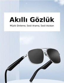 Resim G01 Akıllı Güneş Gözlüğü Arabada Müzik Dinle Konuş Sesli Asistana Bağlan Polarize Akıllı Gözlük Siyah 