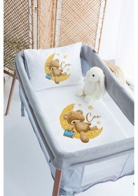 Resim Lilabio %100 Pamuk Saten İsme Özel İsimli 70x120 Park Yatak Nevresim Seti Uyuyan Ayıcık 
