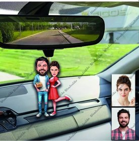 Resim 2 Kişi Arkadaş Ahşap Tasarımlı Araba Dikiz Ayna Süsü Tasarımlı Buzdolabı Magneti/resim Gönder Magnet Olsun 