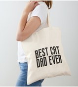 Resim Limon Best Cat Dad Ever Baskılı Ham Bez Omuz 