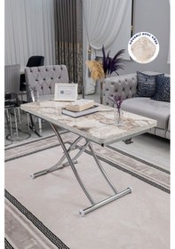 Resim Juppo Üst Tabla Mdf Beyaz Mermer Desen Oval Köşe Alt Krom İçe K 