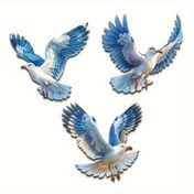 Resim 3 Parça Geri Dönüştürülmüş Ahşap Renkli Martı Duvar Sanatı Dekorasyonu - El Boyaması Parlak Mavi ve Beyaz, Açık/Kapalı Alanlar İçin Uygun Bahçe, Çit, Mutfak Süsü, Elektriksiz Kuş Dekoru 