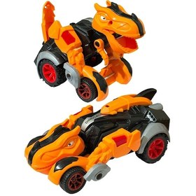 Resim Trex Dinazor Figür Araba Sürtmeli Teker Transformers Robot Dinozor 15cm Turuncu Turuncu 