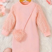 Resim Kızlar için Moda Rahat İlkbahar ve Sonbahar Stili Pembe Püsküllü Kollu Süslemeli Çanta Şekillendirici Elbise 