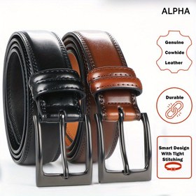 Resim 2 adet Erkek Gerçek Deri Kemer - Şık ve Dayanıklı, 1/2" Genişlik, Dikkatli Dikişli Akıllı Tasarım, Günlük veya Resmi Olaylar için Mükemmel, Siyah ve Kahverengi, Günlük Kemerler | Şık Kemerler | Dayanıklı Kemerler 