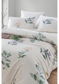 Resim Çift Kişilik Pamuklu Nevresim Takımı 4 Parça Açelya Desen Krem-yeşil / Yumuşak Dokulu Krem-yeşil 