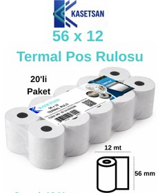 Resim Kasetsan 56x12 Termal Pos Rulosu 20'li Paket BPA’sız Tüm Poslarla Uyumlu 