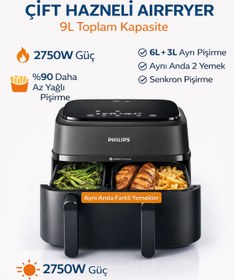Resim Philips 9L Geniş Hacim Smart Sensing Çift Hazneli Akıllı Airfryer 2750 Watt 