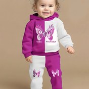 Resim Kızlar ve Bebekler için Sonbahar ve Kış için Sıcak Kazak Seti, Sevimli Kelebek Eşleştirme Kapüşonlu Kazak + Kazak Pantolon, Dış Mekanlar için 2 Adet 