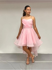 Resim Butikhappykids Kız Çocuk Abiye Pembe Taş Kordon Askılı Kalp Yaka Kuyruklu Şifon Abiye Elbise 10-15 Yaş Pembe 