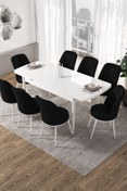 Resim Canisa Concept Via Serisi 80x132 Açılabilir Mutfak Masası Takımı Beyaz Masa 8 Siyah Sandalye 