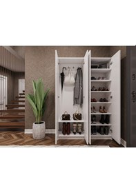 Resim %100 Mdflam Vestiyer & Portmanto V-08 120cm Beyaz 