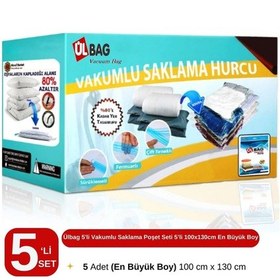 Resim 5'li Vakumlu Poşet Seti 100 Cm X 130 Cm En Büyük Boy Yorgan Ve Döşek Vakumlu Hurç Şeffaf 