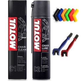 Resim Motul Motosiklet Motul Zincir Temizleme C1 Yağlama Spreyi C4 400 Ml Ve Temizlik Fırçası ve Vites Çorabı 