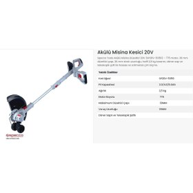 Resim Specco Akülü Kenar Kesme Tırpan 20v-2ah (7600rpm) Sp20v5056 