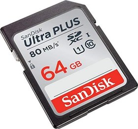 Resim Sandisk Ultra Plus 64 GB SDXC UHS-I kart – 80 MB/s'ye kadar hız 