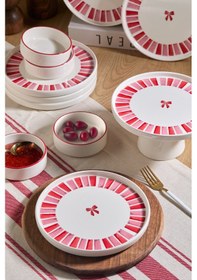 Resim Handmade 11 Parça Ribbon Ayaklı Sunum Standlı Kahvaltı Takımı - Kurdelalı Kahvaltı Takımı Pembe Beyaz 