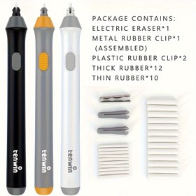 Resim 1'li Paket Elektrikli Çizim Vurgulayıcı & Silgi - 12 Kalın Kauçuk Yedek Uçlu, Metal ve Plastik Klipsler, Dayanıklı Plastik Gövde ile Sanatçılar ve Öğrenciler için Çift Fonksiyonlu Sanat Aracı (Pil Dahil Değildir) 