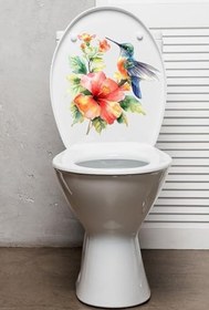 Resim Klozet Sticker Sinek Kuşu ve Soft Güller Temalı Banyo Tuvalet Sticker 