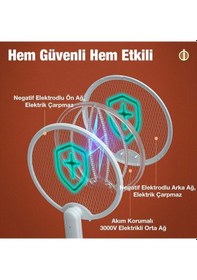 Resim Coofbe Katlanabilir Usb Şarjlı 3 Katmanlı 3000v Voltaj Uv Işıklı Raket Sivrisinek Kovucu Sinek Öldürücü 
