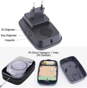 Resim Electrimax Cacazı 2 Alıcılı Kablosuz Uzaktan Kumandalı LED Kapı Zili 