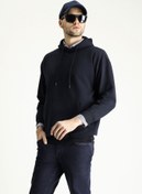 Resim Orta Lacivert Kapüşonlu Oversize Pamuklu Sweatshirt Kigili