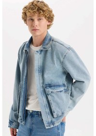 Resim DeFacto %100 Pamuk Polo Yaka Cepli Fermuarlı Jean Ceket D5884AX24AUNM28 