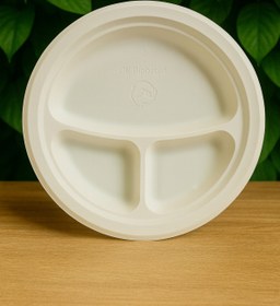 Resim Ekolojik Ambalaj Doğa Dostu Organik 26cm 3 Bölmeli Tabak 10 Adet 
