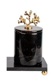 Resim MIARIK DESIGN & DEKORASYON Dekoratif Siyah Mermer Pamukluk Gold Mercan Detaylı 