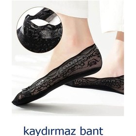 Resim Hepsine Rakip 6 Çift Dantel Desenli Kaymaz Silikonlu Kadın Babet Çorap Seti Siyah 