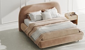 Resim Klem Çift Kişilik Bazalı Karyola 180x200 - Kadife - Blush / Koyu 