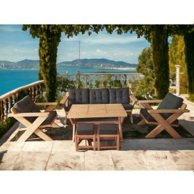 Resim Berlin Masif Ahşap Koltuk Kestane Ağacı 3+1+1+masa+puf Takımı Ant 