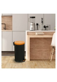 Resim 5 Lt Ahşap Desen Kapaklı Çöp Kovası Siyah 