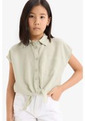Resim DeFacto Kız Çocuk Crop Önden Bağlamalı Pamuklu Kısa Kollu Gömlek D7646A825SMGN1156 