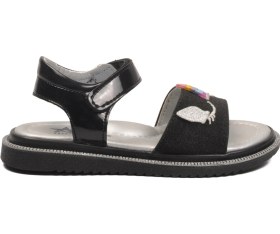 Resim Aspor Siyah Simli Cırtlı Kız Çocuk Düz Sandalet Çok Renkli 