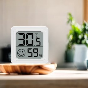 Resim 1 adet Kompakt Dijital Nemölçer Termometre - İç Mekan Sıcaklık ve Nem Monitörü, Gülümseme İkonu ile, Şarj Edilemeyen Düğme Pili, Tek Kullanımlık, Ev ve Bahçe için, Yetişkin Boyutu, PVC Malzeme, Nem Monitörü | Gülümseme İkonu Ekranı | Kolay Okuma Ekranı, mutfak termometreleri 