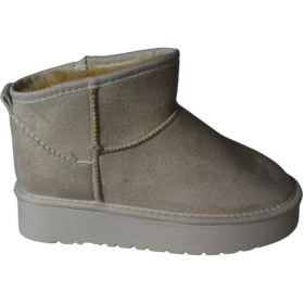 Resim Yazkış Kadın Deve Tüyü Siyah İçi Yünlü Bilekten Kalın Taban Mini Bot Krem 