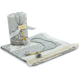 Resim Hediyelik İsme Özel Tesbihli Seccade Seti Gri Gri 