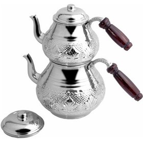 Resim Bakır 4 Parça Motifli Büyük Boy Çaydanlık 