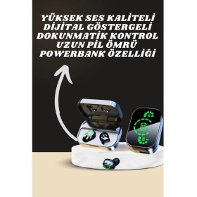 Resim Resveq 7 Kordonlu Akıllı Saat ve Aynalı Bluetooth Kulaklık Powerbank Dijital Göstergeli 