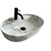 Resim EVA BANYO E-2114m1 Tezgah Üstü Lavabo Beyaz Mermer Desenli E-2114m1 