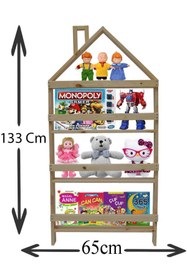 Resim MiniWood Çocuk Odası Eğitici Montessori Kitaplık Mobilya Raf Duvar Rafı 4 Lü 
