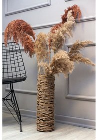 Resim Egindra Trendev Metal Tel Hasır Örgülü Özel Tasarım Pampas Vazosu 50 Cm 