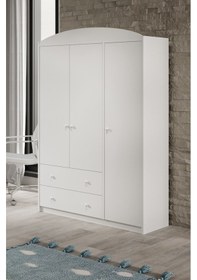 Resim Afilli Lucia Beyaz 3 Kapaklı 2 Çekemeceli Tamamı Mdflam Gardrop 